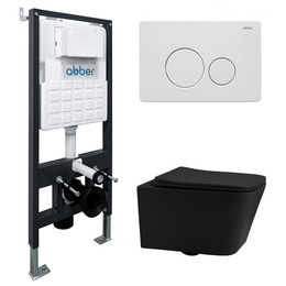Инсталляция с подвесным унитазом комплект: Abber AC0105 с подвесным унитазом Rechteck AC1201MB с крышкой микролифт, кнопка смыва AC0121MW белая матовая - фото 