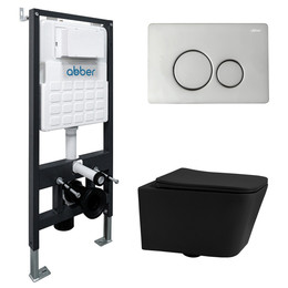 Инсталляция с подвесным унитазом комплект: Abber AC0105 с подвесным унитазом Rechteck AC1201MB с крышкой микролифт, кнопка смыва AC0121 хром - фото 