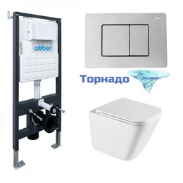 Инсталляция с подвесным унитазом комплект: Abber AC0105 с подвесным унитазом Rechteck AC1219TC с крышкой микролифт, кнопка смыва AC0120 хром глянцевый (система смыва Торнадо) - фото 