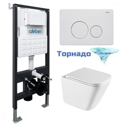 Инсталляция с подвесным унитазом комплект: Abber AC0105 с подвесным унитазом Rechteck AC1219TC с крышкой микролифт, кнопка смыва AC0121MW белая матовая (система смыва Торнадо) - фото 