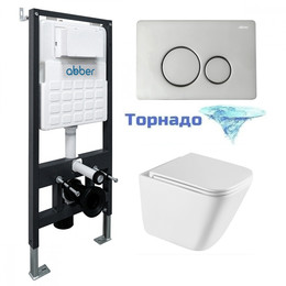 Инсталляция с подвесным унитазом комплект: Abber AC0105 с подвесным унитазом Rechteck AC1219TC с крышкой микролифт, кнопка смыва AC0121 хром глянцевый (система смыва Торнадо) - фото 