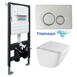 Инсталляция с подвесным унитазом комплект: Abber AC0105 с подвесным унитазом Rechteck AC1220TC с крышкой микролифт, кнопка смыва AC0121 хром глянцевый (система смыва Торнадо) - фото 