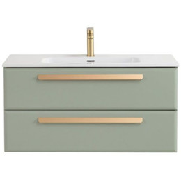 Тумба подвесная с раковиной-столешницей Cezares 100 см ECO-CER-N-1000-2C-SO-VDO-P (раковина CZR-8095-100) светло-зелёный матовый - фото 