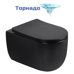 Унитаз подвесной безободковый Abber Bequem AC1104TMB с тонкой крышкой микролифт (система смыва Торнадо) чёрный матовый - фото 
