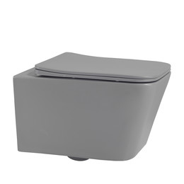 Унитаз подвесной безободковый Abber Rechteck AC1201MG с тонкой крышкой микролифт, серый матовый - фото 