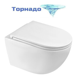 Унитаз подвесной безободковый Azario Ines White AZ-W03-SW с тонкой крышкой микролифт (система смыва Торнадо) - фото 