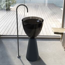 Раковина напольная прозрачная Abber Kristall 45 см AT2703Onyx-Black, чёрный/чёрный матовый - фото 