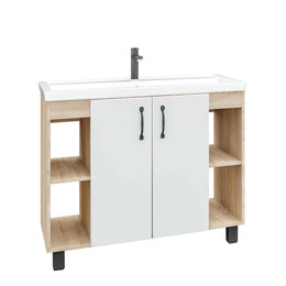 Тумба напольная с раковиной Grossman Флай 100 см 101001, дуб сонома/белая - фото 