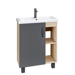 Тумба напольная с раковиной Grossman Флай 60 см 106002, дуб сонома/серая - фото 