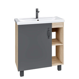 Тумба напольная с раковиной Grossman Флай 70 см 107002, дуб сонома/серая - фото 