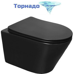 Унитаз подвесной безободковый Azario VELA AZ-2480MB с крышкой микролифт (Система смыва торнадо) чёрный матовый - фото 
