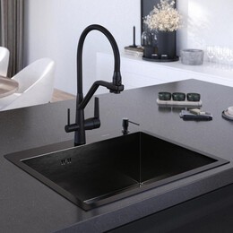 Кухонная мойка Gerhans 60х50см K36050B 3 мм, с отверстием под смеситель и дозатор, с PVD покрытие, графит - фото 