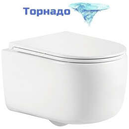 Унитаз подвесной безободковый Azario Nata AZ-5102T-WHT с тонким быстросъемным сиденьем микролифт (Система смыва торнадо) - фото 