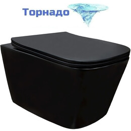 Унитаз подвесной безободковый Azario Cascad-Black AZ-2303A-MB с быстросъемным сиденьем микролифт (система смыва Торнадо) чёрный матовый - фото 