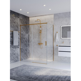 Душевое ограждение Cezares 150x80 см PLANE-AH-1-150/80-C-BORO, брашированное золото/прозрачное - фото 