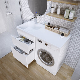 Тумба напольная с раковиной Grossman Вилар 110 см L (раковина Камилла-110) белый глянец - фото 