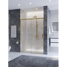 Душевая дверь Cezares 140 см PLANE-BF-1-140-C-BORO, брашированное золото/прозрачное - фото 