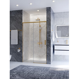 Душевая дверь Cezares 120 см PLANE-BF-1-120-C-BORO, брашированное золото/прозрачное - фото 