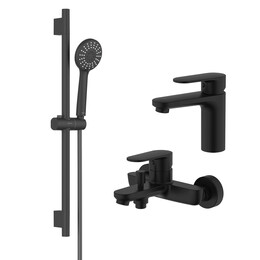 Набор смесителей 3 в 1 для ванны с коротким изливом Aquatek Ника AQ1830MB, чёрный матовый - фото 