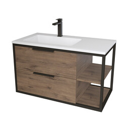 Тумба подвесная с раковиной Grossman Лофт 90 см 1090012, веллингтон/металл чёрный - фото 