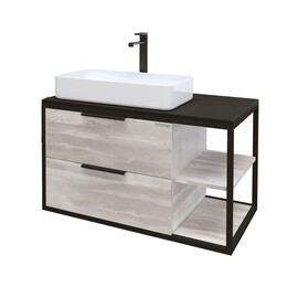 Тумба подвесная со столешницей Grossman Лофт 90 см 109002 (раковина в комплекте) шанико/металл чёрный - фото 