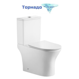 Унитаз-компакт безободковый Grossman Tornado GR-4489SQ с крышкой тонкой микролифт, белый глянцевый (система смыва Торнадо) - фото 
