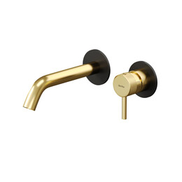 Смеситель для раковины настенный Allen Brau Priority 5.31030-31GB (со скрытой частью) чёрный/золото - фото 