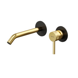 Смеситель для раковины настенный Allen Brau Priority 5.31A03-31GB (со скрытой частью) чёрный/золото - фото 