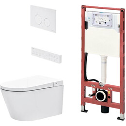 Инсталляция с подвесным унитазом-биде комплект: Tece Spring S955797 с электронной крышкой микролифт, кнопка смыва хром - фото 