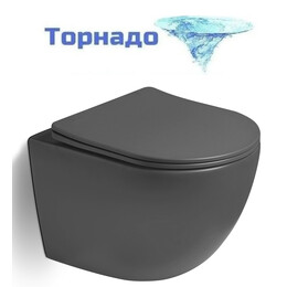 Унитаз подвесной безободковый Vincea Globo VT1-14STMA с ультратонкой крышкой микролифт (Система смыва торнадо) антрацит матовый - фото 