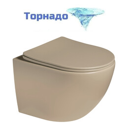 Унитаз подвесной безободковый Vincea Globo VT1-14STMC с ультратонкой крышкой микролифт (Система смыва торнадо) капучино матовый - фото 