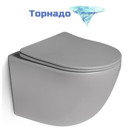 Унитаз подвесной безободковый Vincea Globo VT1-14STMG с ультратонкой крышкой микролифт (Система смыва торнадо) серый матовый - фото 