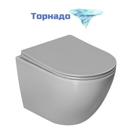 Унитаз подвесной безободковый Vincea Globo VT1-14TMG с ультратонкой крышкой микролифт (Система смыва торнадо) серый матовый - фото 
