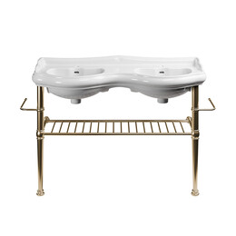 Раковина двойная с консолью Kerasan Retro 120 см 730191, золото - фото 