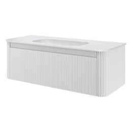 Тумба подвесная с раковиной-столешницей Armadi Art Voi 120 см 782-120-R-MW (раковина 786-120-MW без отв) matt white - фото 