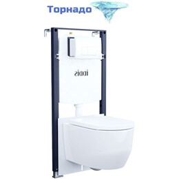 Инсталляция с подвесным безободковым унитазом комплект: Iddis Basic BASAI03i73 сиденье микролифт, крепление, кнопка смыва белая (система смыва Торнадо) - фото 