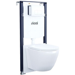 Инсталляция с подвесным безободковым унитазом комплект: Iddis Basic BASB030i73 сиденье микролифт, крепление, кнопка смыва белая - фото 