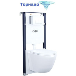 Инсталляция с подвесным безободковым унитазом комплект: Iddis Basic BASBQ03i73 сиденье микролифт, крепление, кнопка смыва белая (система смыва Торнадо) - фото 