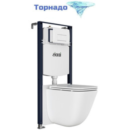 Инсталляция с подвесным безободковым унитазом комплект: Iddis Basic BASTQ03i73 сиденье микролифт, крепление, кнопка смыва белая (система смыва Торнадо) - фото 