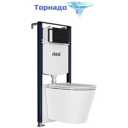 Инсталляция с подвесным безободковым унитазом комплект: Iddis Calipso CAQPO1MBi73 сиденье микролифт, крепление, кнопка смыва чёрная (система смыва Торнадо) - фото 