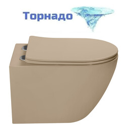 Унитаз подвесной безободковый Vincea Globo VT1-14TMC с ультратонкой крышкой микролифт (Система смыва торнадо) капучино матовый - фото 