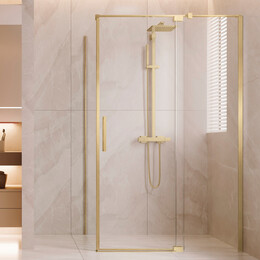 Душевое ограждение Vincea Extenza 90-100x90 см VSR-4EX901090CLG (стекло 8 мм) брашированное золото/прозрачное - фото 