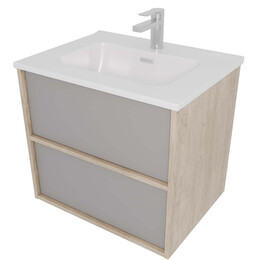 Тумба подвесная с раковиной Aquatek Либра 60 см AQ66060-DO-LG, дуб Давос/серый туман - фото 