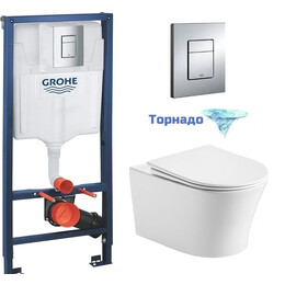 Инсталляция с подвесным унитазом комплект: Grohe Rapid SL 38772001 с подвесным унитазом Grossman Thin Rim GR-5604SQ сиденье микролифт, крепление, с кнопкой смыва хром (Система смыва торнадо) - фото 