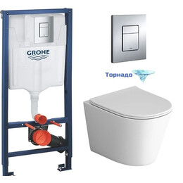 Инсталляция с подвесным унитазом комплект: Grohe Rapid SL 38772001 с подвесным безободковым унитазом Grossman GR-4477MSQ сиденье микролифт, крепление, с кнопкой смыва хром (Система смыва торнадо) - фото 