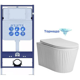 Инсталляция с подвесным унитазом комплект: Aquatek Standart 50 INS-0000012 с подвесным безободковым унитазом Azario Still AZ-1909T сиденье микролифт (Система смыва торнадо) - фото 
