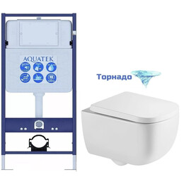 Инсталляция с подвесным унитазом комплект: Aquatek Standart 50 INS-0000012 с подвесным унитазом Azario Campo AZ-1883WH сиденье микролифт (Система смыва торнадо) - фото 