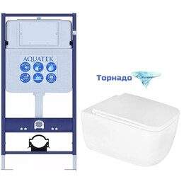 Инсталляция с подвесным унитазом комплект: Aquatek Standart 50 INS-0000012 с подвесным безободковым унитазом Azario Flavia AZ-0076-UQ1 сиденье микролифт (Система смыва торнадо) - фото 