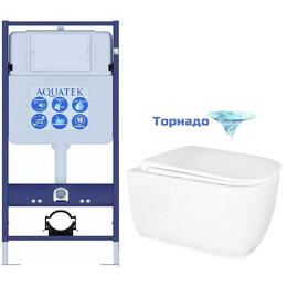 Инсталляция с подвесным унитазом комплект: Aquatek Standart 50 INS-0000012 с подвесным безободковым унитазом Azario Riano AZ-2808E сиденье микролифт (Система смыва торнадо) - фото 