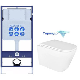 Инсталляция с подвесным унитазом комплект: Aquatek Standart 50 INS-0000012 с подвесным безободковым унитазом Azario Esconda AZ-2805E сиденье микролифт (Система смыва торнадо) - фото 